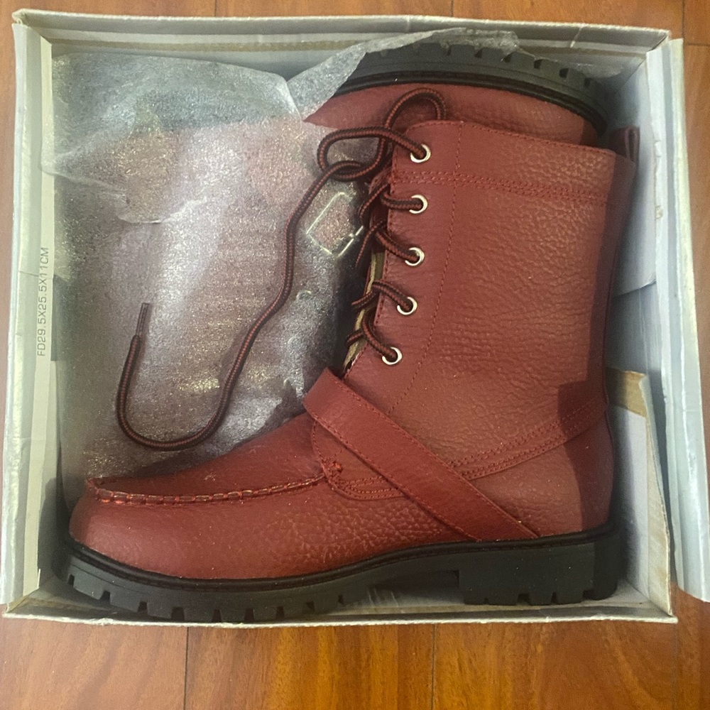 🧱Women’s Brick Red Leather Moto combat Boots 🧱